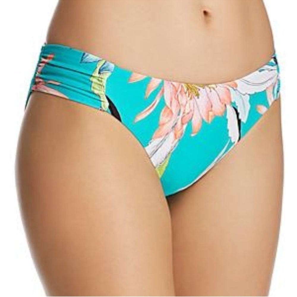 NWT Trina Turk Shirred Side Hipster Bikini Bottoms in Jade, Size 6